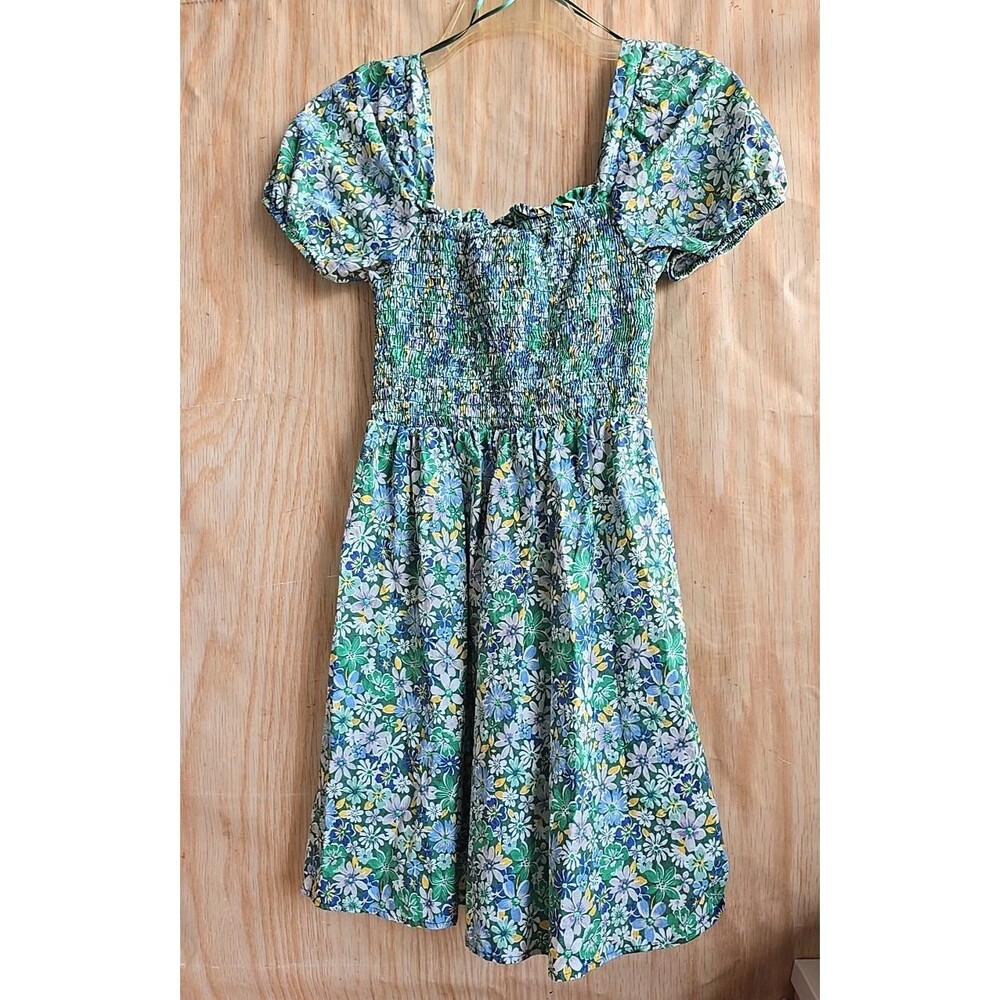 Copper Key Dress Women's SMALL BLUE Floral Puff Sleeves Romantic Feminine